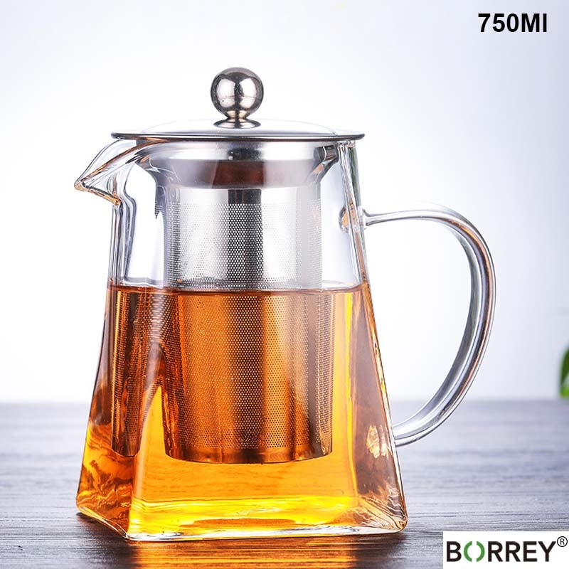 Théière en verre carrée tasse de bouteille résistant à la chaleur avec  infuseur parfait pour le thé et le café -(450ml) : : Cuisine  et maison